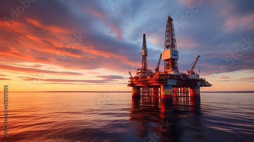 A platform on the water  an oil rig  an industrial enterprise for the extraction of oil  gas and other resources.