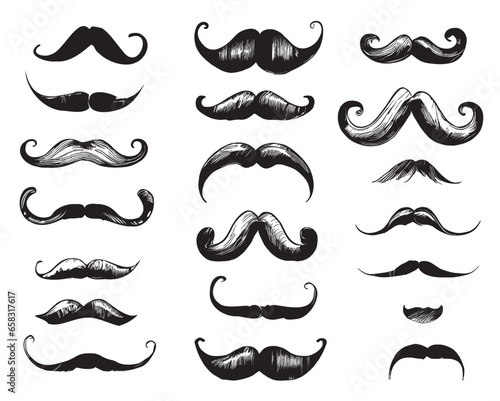Mustache set hand drawn sketch Vector illustration Beauty