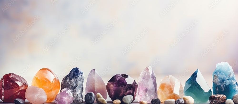 Gemstone therapy for holistic well being relaxation and spiritual practices Harnessing energetic powers through alternative rituals - obrazy, fototapety, plakaty 