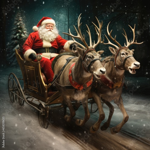 "Guided by Reindeer: Santa's Midnight Journey" Generated AI.