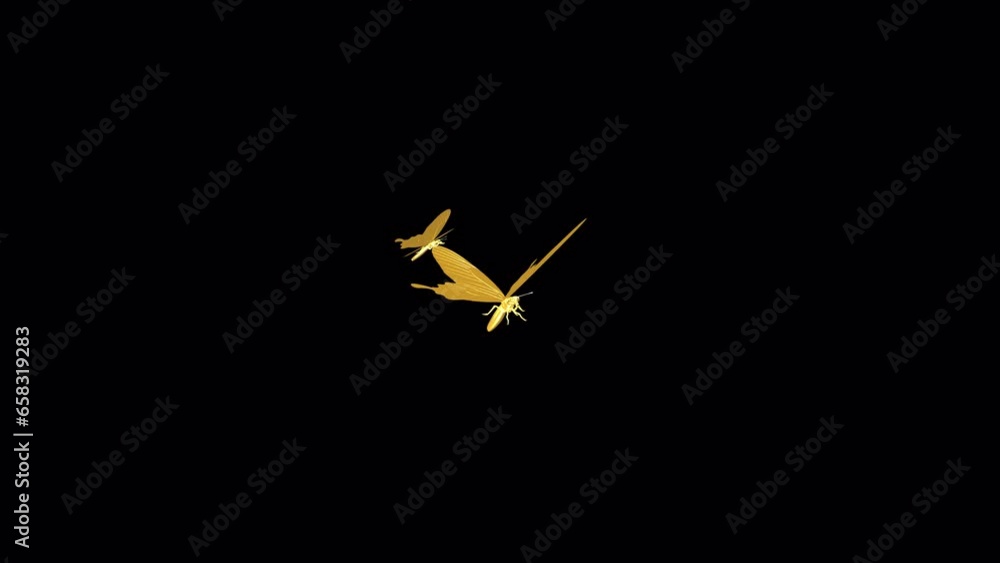 Golden Butterflies - Pair Flying Around Loop - MS - Realistic 3D animation effect with alpha channel on transparent background Golden Butterflies - Pair Flying Around Loop - MS - Realistic 3D animation effect with alpha channel on transparent background