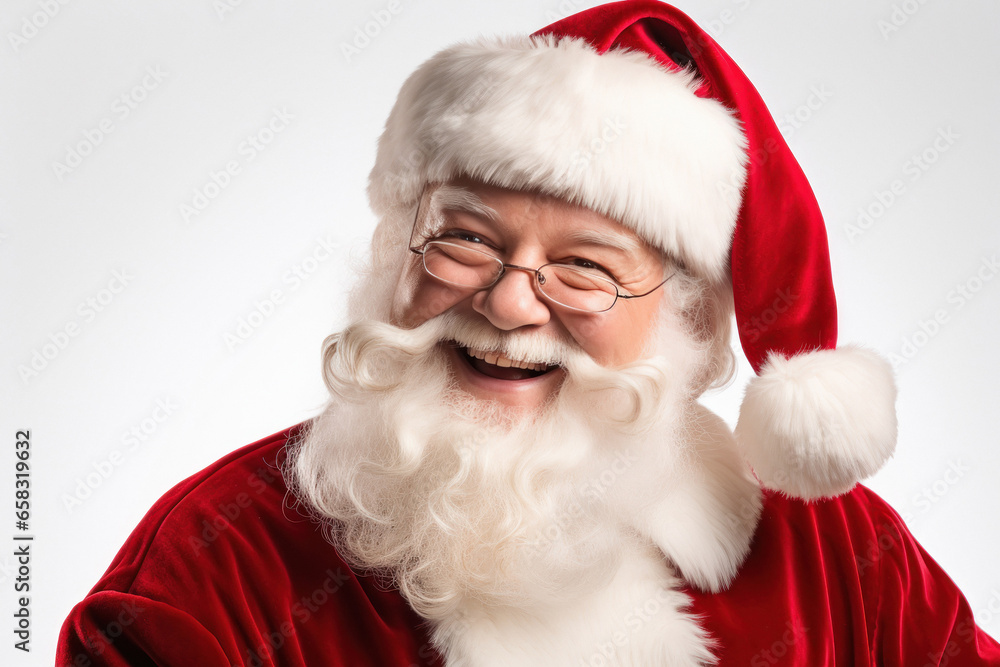Naklejka premium Senior man in santa claus costume, celebrating christmas