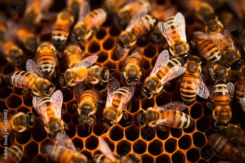 macro photography of bee hives