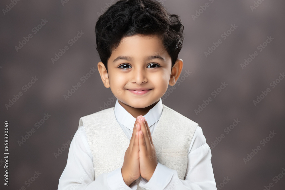 Cute indian little boy doing namaste or praying gesture. Cute indian little boy doing namaste or praying gesture.