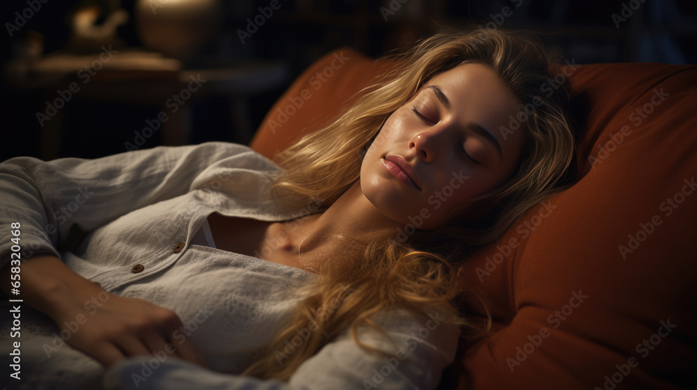 Woman sleeps in a bed at home Woman sleeps in a bed at home