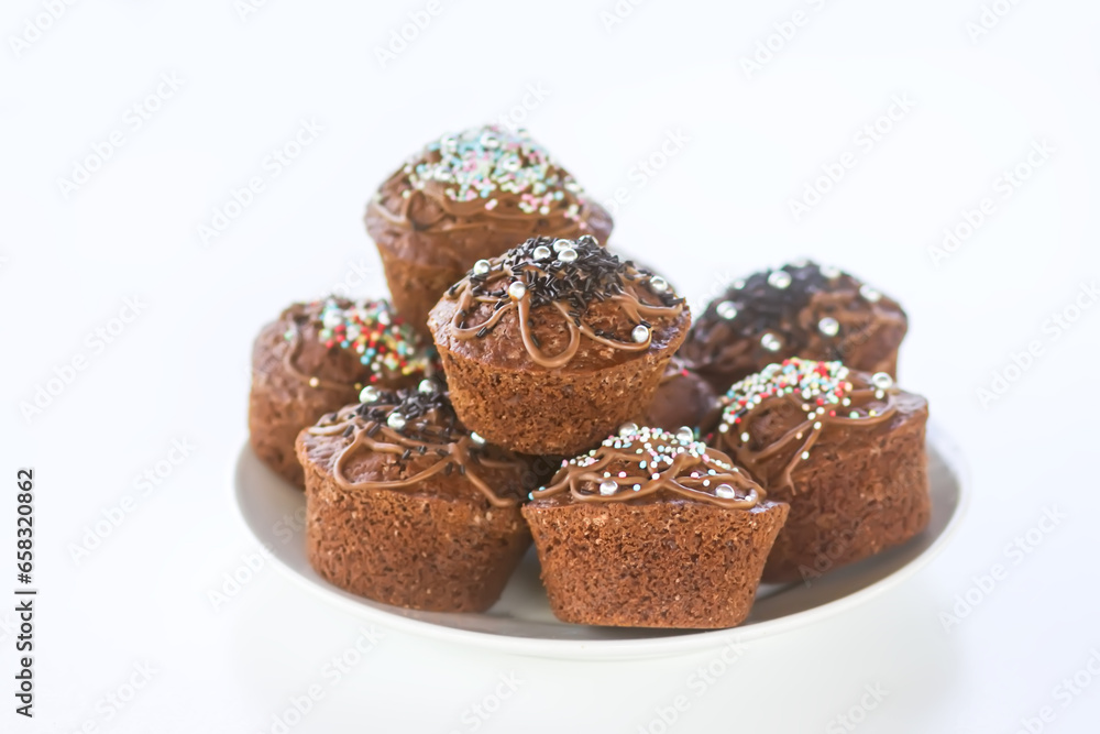 Chocolate chip muffins. Sweet dessert. Homemade food. Chocolate chip muffins. Sweet dessert. Homemade food.