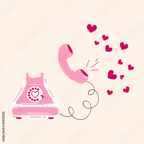 Slika na platnu Old retro telephone pink with hearts for Valentine's Day