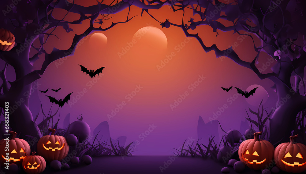 Halloween Party Invitation Background with Paper Cut Style