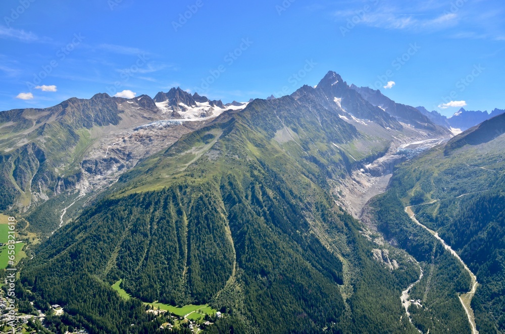 Landscape of the Mont Blanc massif from the route of the Lakes de la Flegère, France Landscape of the Mont Blanc massif from the route of the Lakes de la Flegère, France
