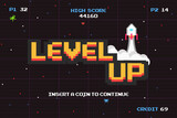 LEVEL UP INSERT A COIN TO CONTINUE .pixel art .8 bit game.retro game. for game assets in vector illustrations.