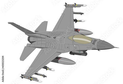 Lockheed Martin F-16 Block 50 (Air to Air Loadout) Editable Vector Illustration - For Posters, Banners and Patches