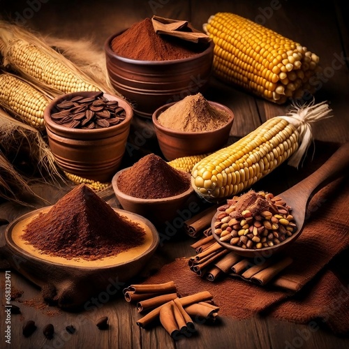 Pinol artesanal a base de maíz, cacao y canela, un producto natural y delicioso.  photo
