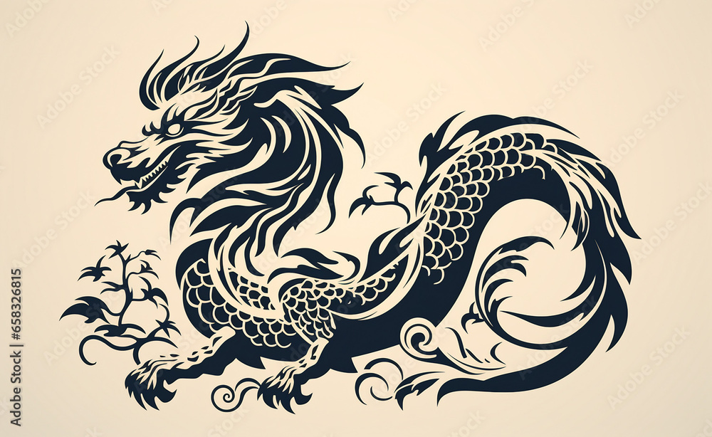 Fototapeta premium 2024 Asian Chinese Traditional Dragon Silhouette - Happy New Year Celebration