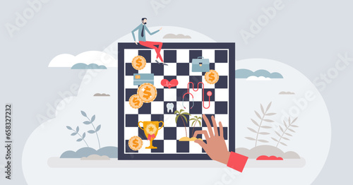 Negotiate salary and ask boss for more money or benefits tiny person concept. Bonus negotiation with company leader for better motivation, financial earnings and manager payment vector illustration.