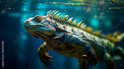 Underwater Diver a lizard swimming gracefully UHD wallpaper Stock Photographic Image
