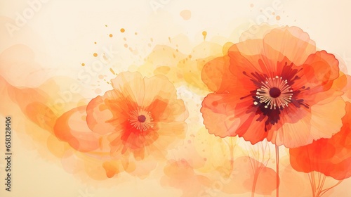  a painting of three orange flowers on a yellow background with watercolor splashes.  generative ai