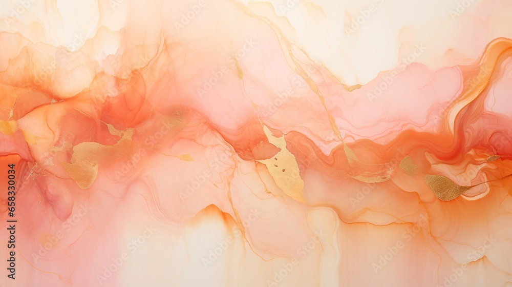  an abstract painting with a pink and orange color scheme and gold accents.  generative ai - obrazy, fototapety, plakaty 