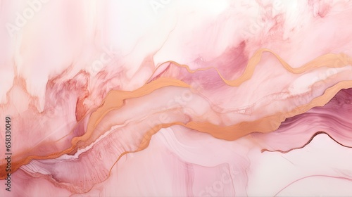  an abstract painting with pink, gold and white colors on a white background. generative ai