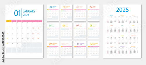 Calendar 2024, calendar 2025 week start Monday corporate design template vector.