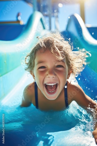 A happy child is riding the...