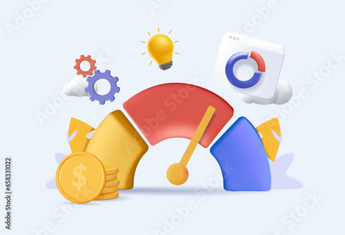 3D Benchmarking business illustration. Bench large indicator, improves company productivity and increases profits