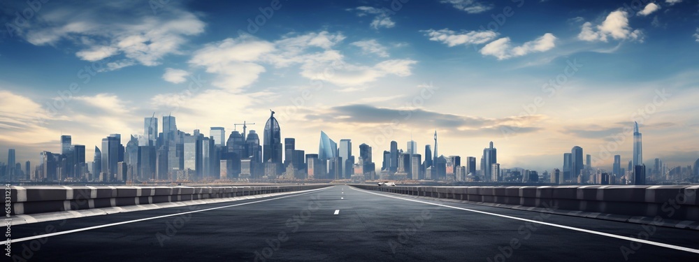 Obraz premium A photo of Empty asphalt road and modern city skyline panorama in shanghai Generative AI