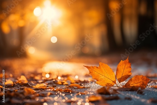 Fallen autumn leaves. Background with selective focus and copy space photo