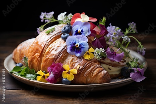  croissant with edible flowers, apothecary aesthetic