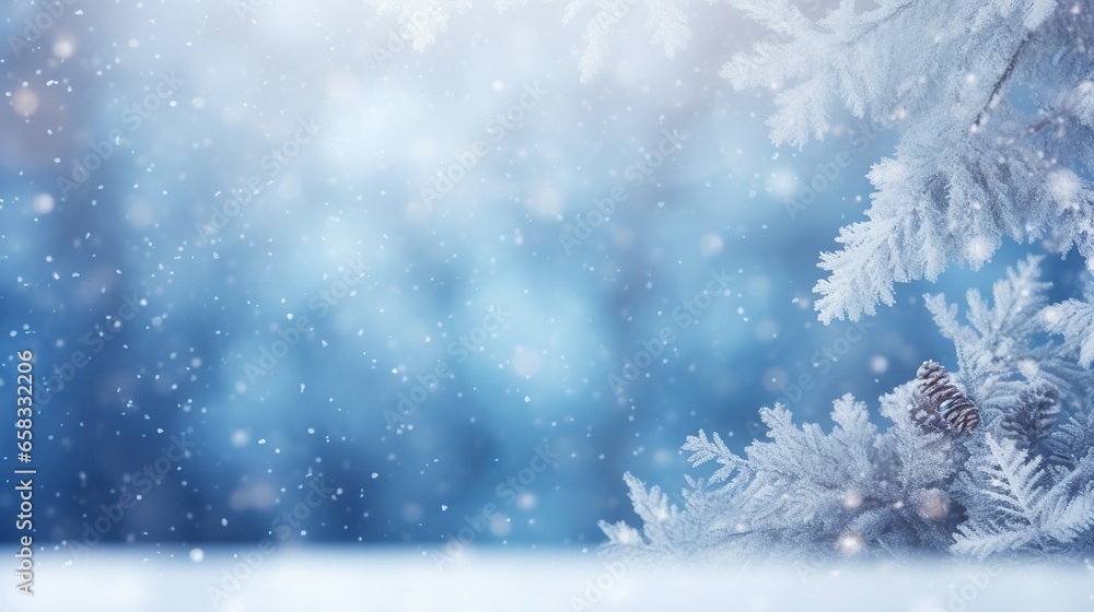 a blue and white christmas background with snow flakes and pine cones. generative ai a blue and white christmas background with snow flakes and pine cones. generative ai