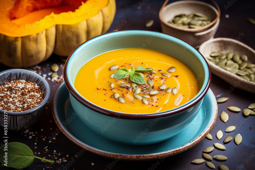 Pumpkin soup with cream and pumpkin seeds Pumpkin soup with cream and pumpkin seeds