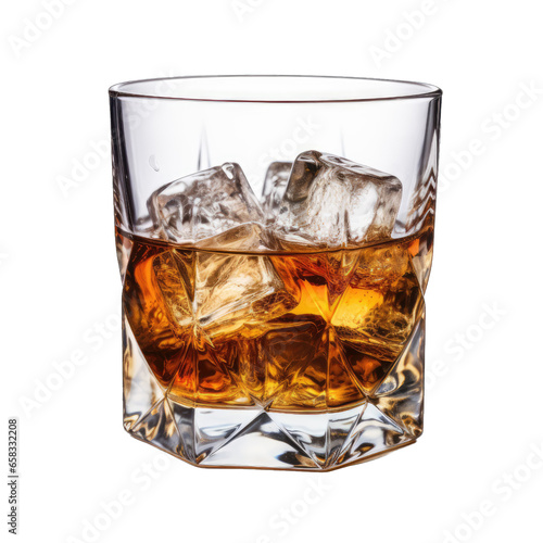 Glass of whiskey with ice isolated on transparent and white background. Png transparent