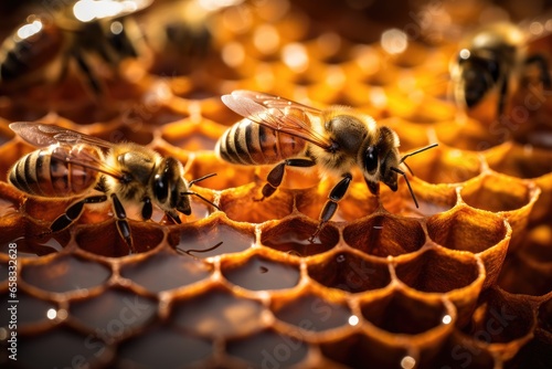 macro photography of bee hives © PinkiePie