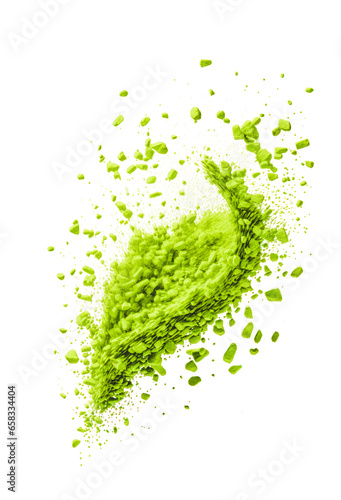matcha tea powder hovered in the air, fresh healthy bright green drink, isolated element