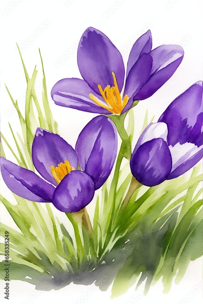Spring meadow crocuses flowers. AI generated illustration Spring meadow crocuses flowers. AI generated illustration