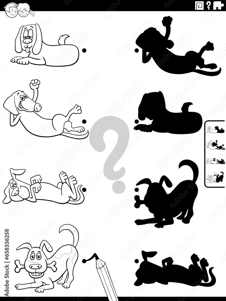 shadow activity with cartoon dog characters coloring page