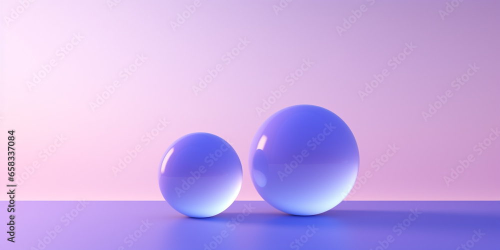 Abstract Blue and Purple Transparent Liquid Shapes: Sphere, Ring, Cube. Futuristic Banner. Glowing Neon Bright Retro Technology Background. Generative AI.