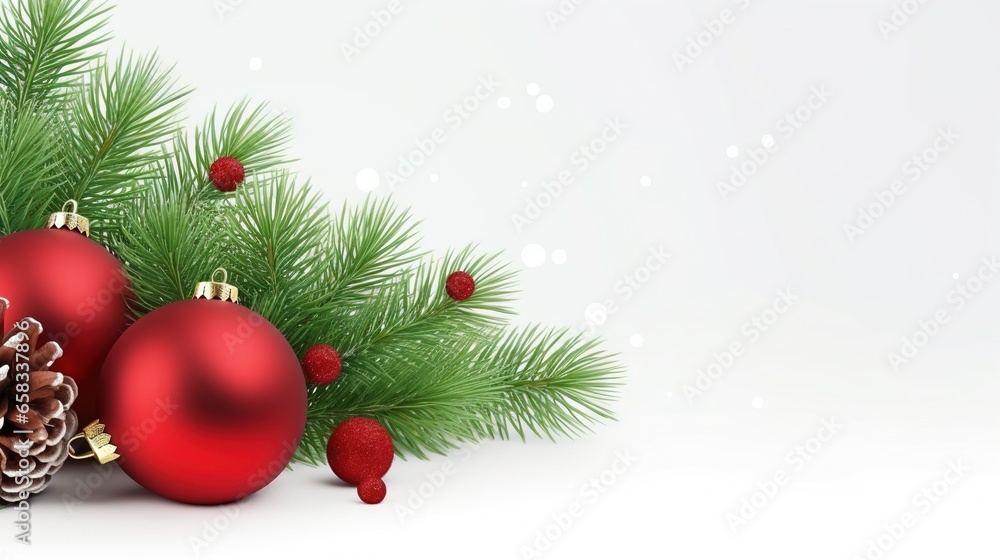 a pine cone and two red christmas ornaments on a white background. generative ai a pine cone and two red christmas ornaments on a white background. generative ai