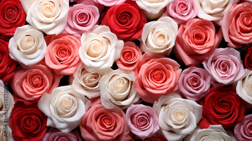 Background of pink and white fresh roses.