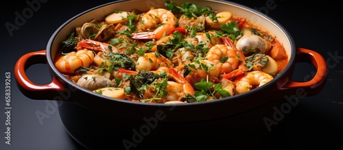 Stewed seafood in a pan