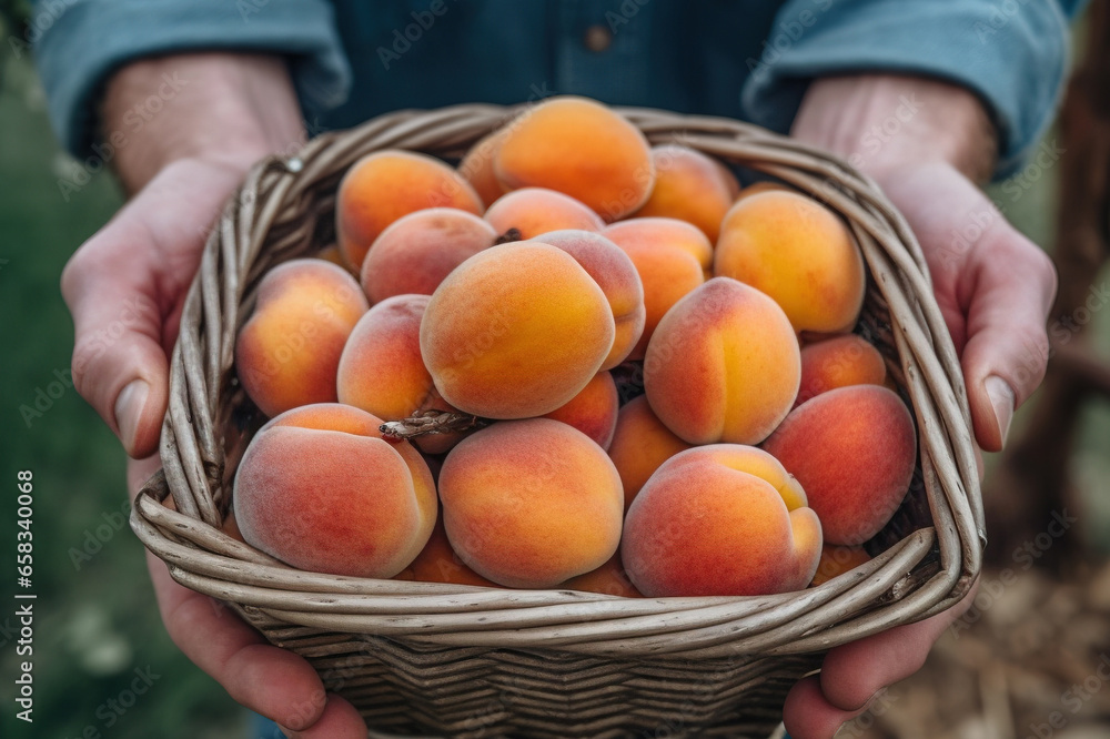 Farmer with fresh apricots. 