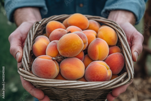 Farmer with fresh apricots. 