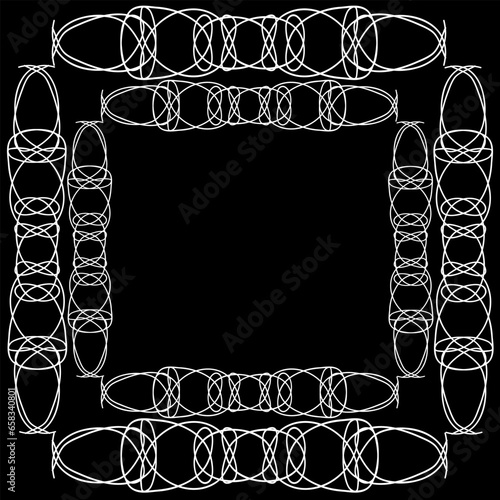 Original vector frame in the form of a white pattern on a black background