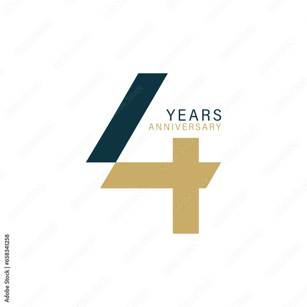 Obraz premium 4th, 4 Years Anniversary Logo, 4 birthday, Vector Template Design element for birthday, invitation, wedding, jubilee and greeting card illustration.