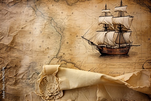 Sailing Through Time Antique Sailboat, Age-old Compass, and Aged Map Embarking on Adventures Unknown