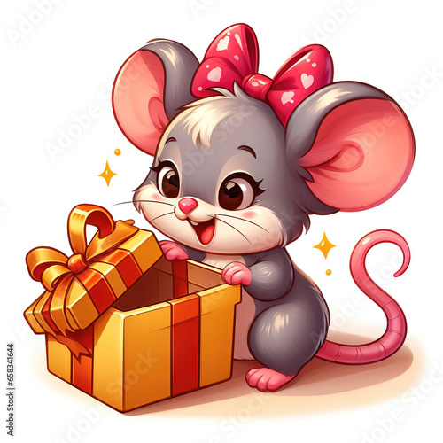 Cute little mouse opening a...