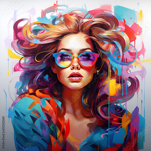 Vibrant art of woman wearing glasses