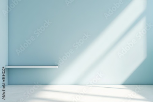 Wallpaper Mural Minimalist light blue abstract scene ideal for product showcase, featuring the play of light and shadow from windows against a plaster wall for a sleek presentation Torontodigital.ca