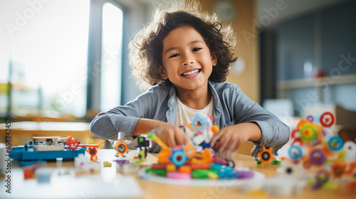 A child experimenting with STEM (Science, Technology, Engineering, and Mathematics) toys and kits, digital native, Gen Alpha photo