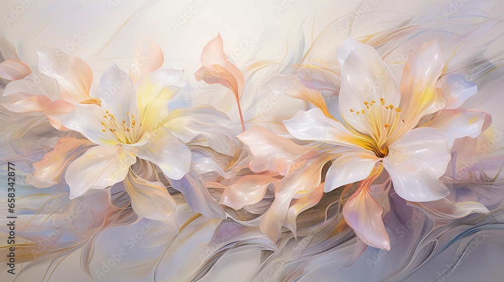  a painting of white and pink flowers on a white background.  generative ai