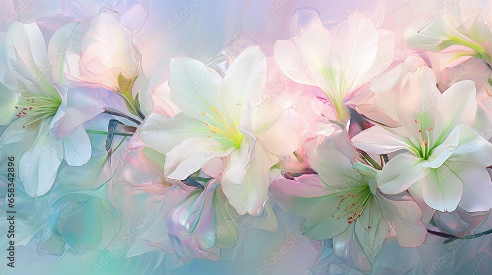  a bunch of white flowers on a blue and pink background.  generative ai